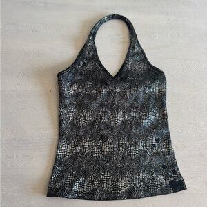 Y2K festive wear Black and Silver Halter Top